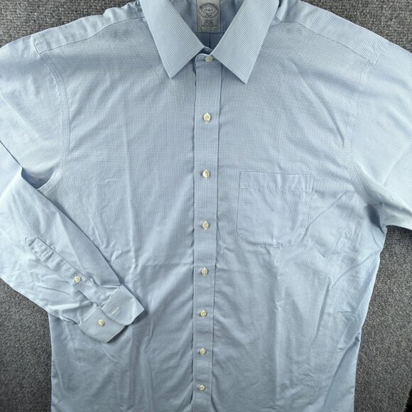 Brooks Brothers Slim Non-Iron 17 6/7 Cotton Blue Check Button Up Shirt Mens - Picture 2 of 16